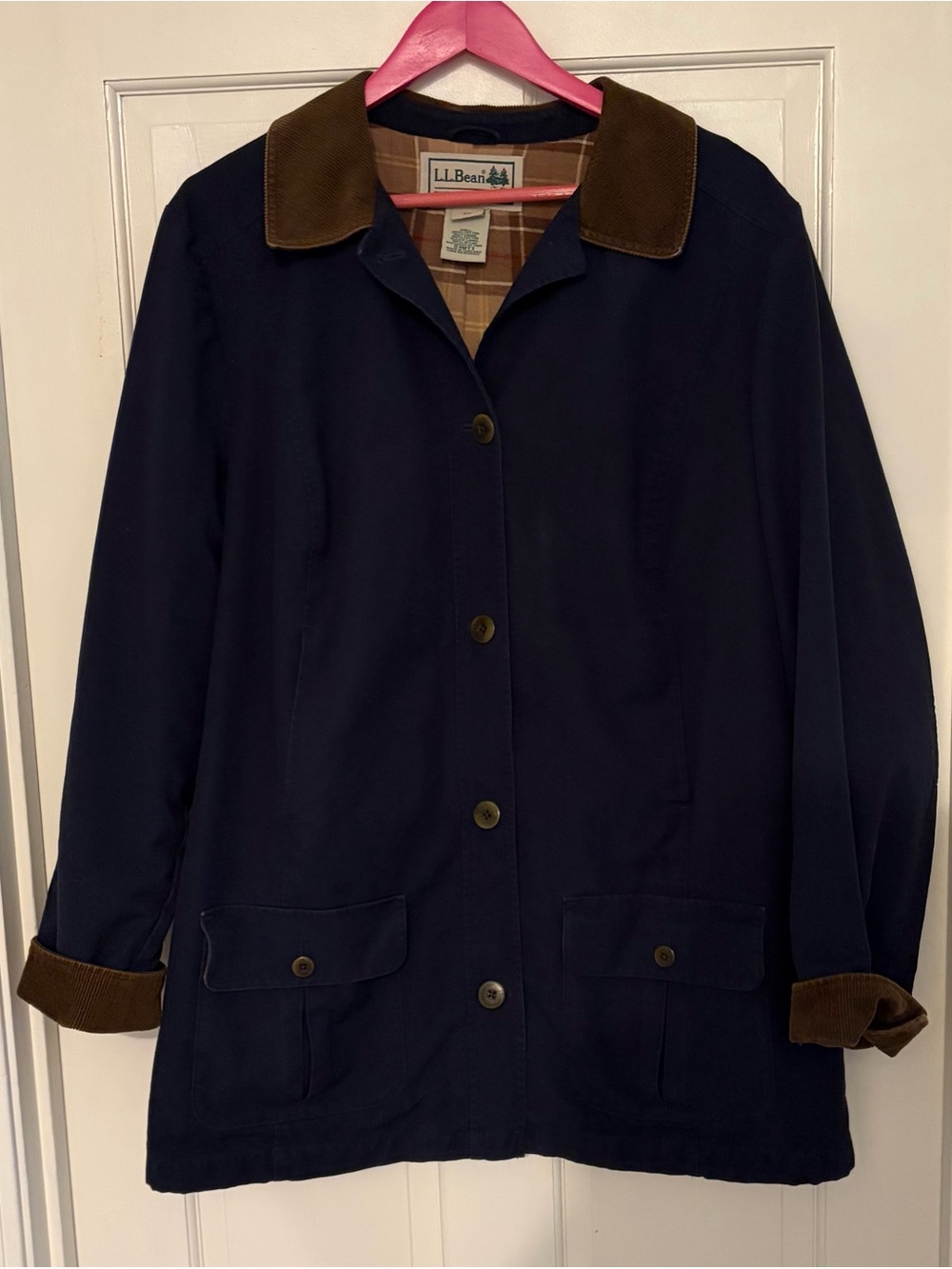 LL Bean 2X Navy Blue Adirondack Barn Jacket Flannel Lined Like New.